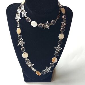 Vintage silver and white plastic star and circle necklace
